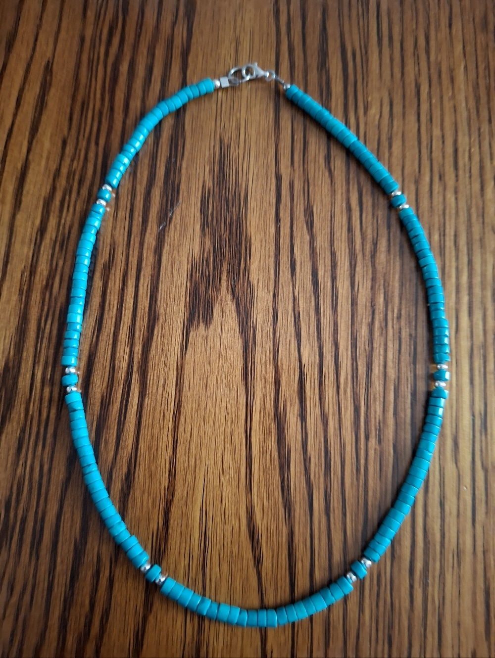 Necklace Heishi Turquoise Natural Stones Size 17" Handmade Sterling Silver
